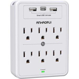 Multi Plug Outlet, Surge Protector,  Outlet Splitter with 6 Outlet Extender
